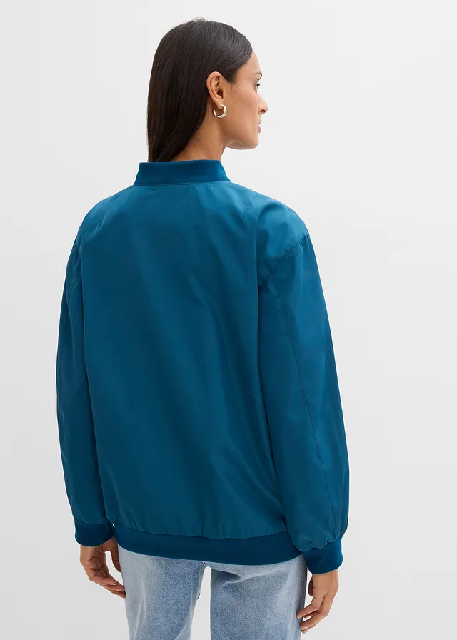 Wijd pilotenjack met luipaardvoering, Kleur: blauwpetrol