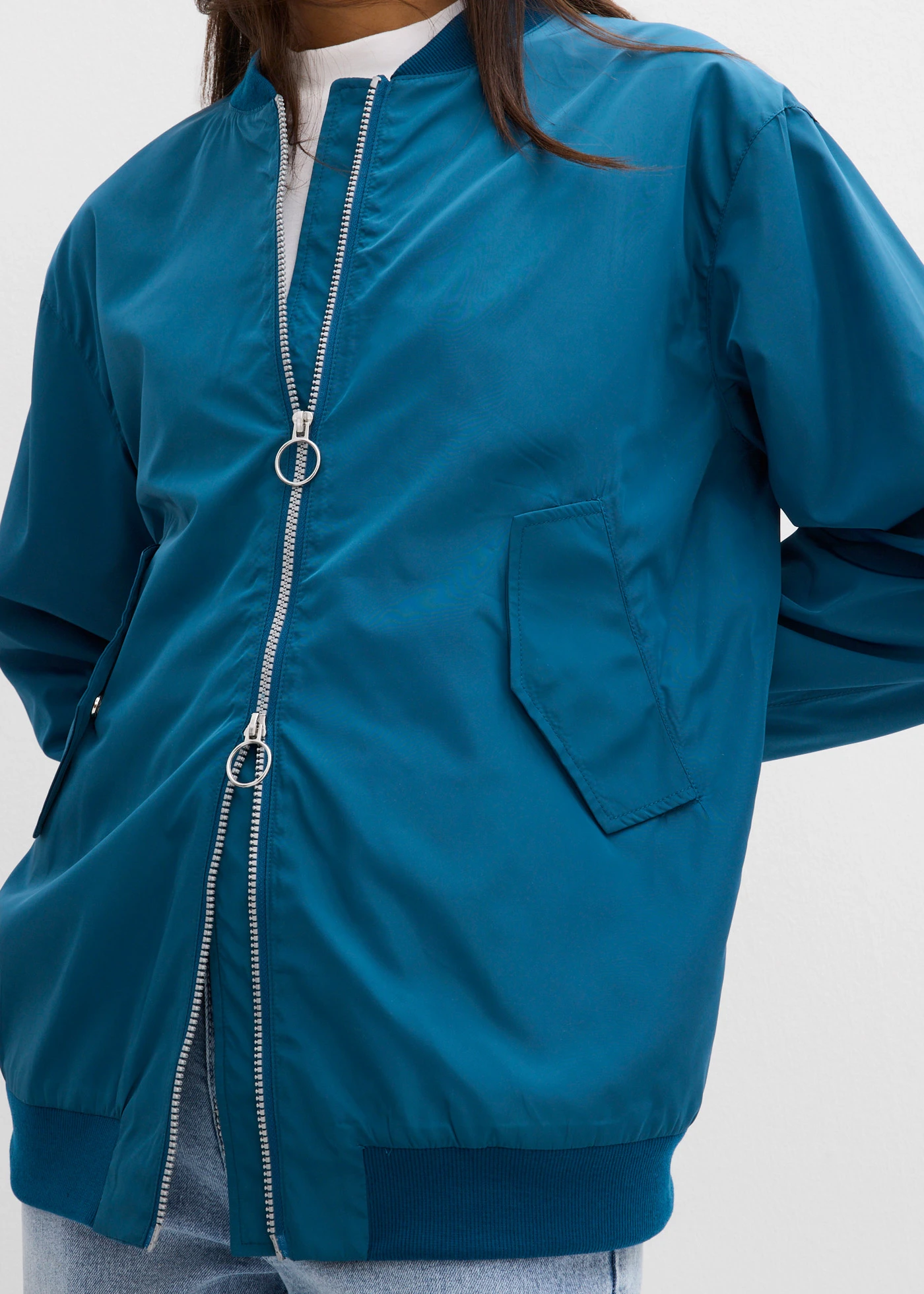 Wijd pilotenjack met luipaardvoering • blauwpetrol • bonprix online shop