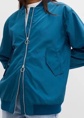 Wijd pilotenjack met luipaardvoering • blauwpetrol • bonprix online shop