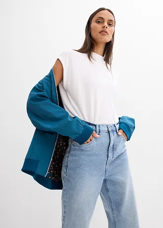 Blouson aviateur large à doublure léopard • bleu pétrole • Boutique bonprix