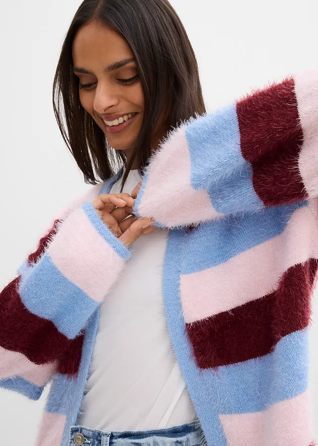 Oversized vest • lichtroze-robijnrood-lichtblauw gestreept • product-page.page-title-suffix