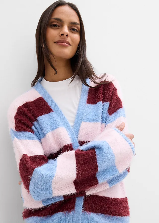Gilet oversize en maille • rose clair-rouge rubis-bleu clair rayé • product-page.page-title-suffix
