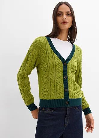 Gilet en maille 100% coton • vert mousse-vert profond • Boutique bonprix