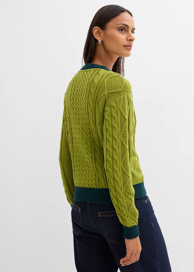 Gilet en maille 100% coton, Couleur: vert mousse-vert profond