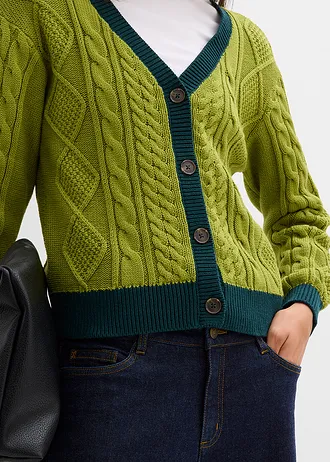 Jachetă tricotată 100% din bumbac • verde măsliniu/verde profund • magazin bonprix