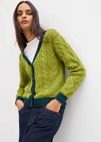 Gilet en maille 100% coton • vert mousse-vert profond • Boutique bonprix