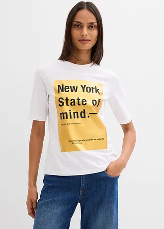 T-shirt van puur biologisch katoen, Kleur: wit-goud met print