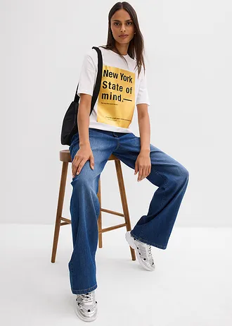 T-shirt van puur biologisch katoen, Kleur: wit-goud met print