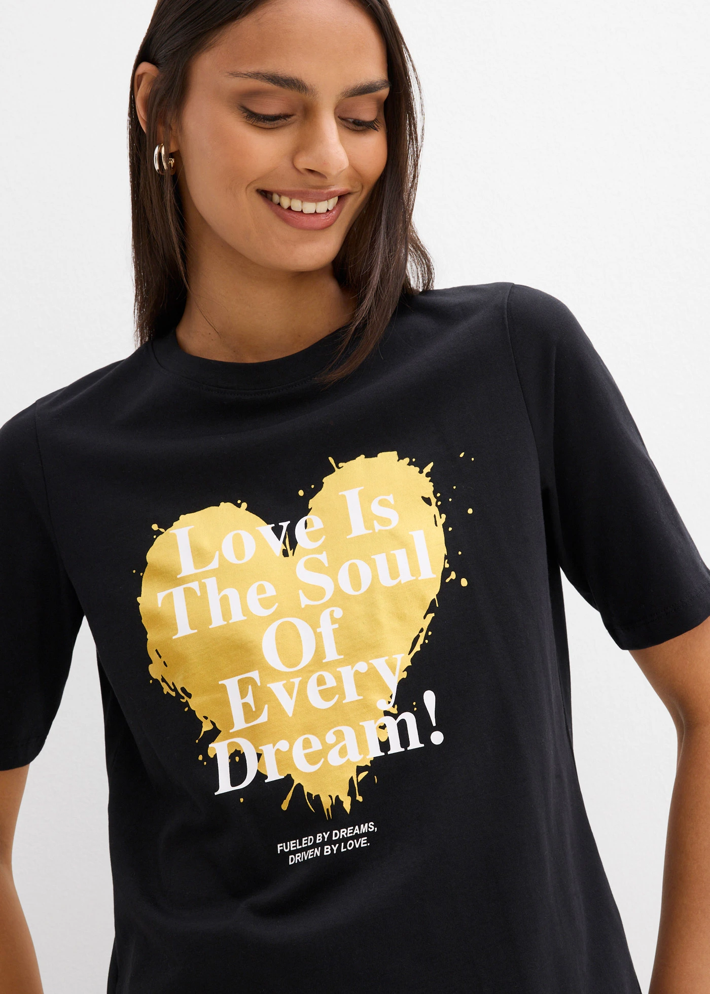 T-shirt van puur biologisch katoen • zwart-goud met print • bonprix online shop