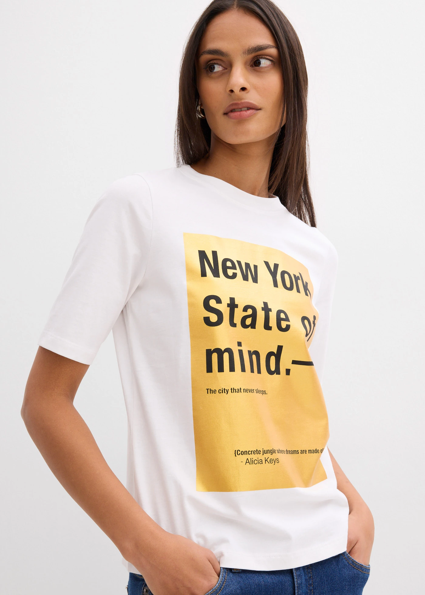 T-shirt van puur biologisch katoen • wit-goud met print • bonprix online shop