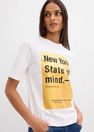 T-shirt van puur biologisch katoen • wit-goud met print • bonprix online shop