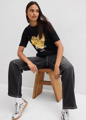 T-shirt van puur biologisch katoen • zwart-goud met print • bonprix online shop