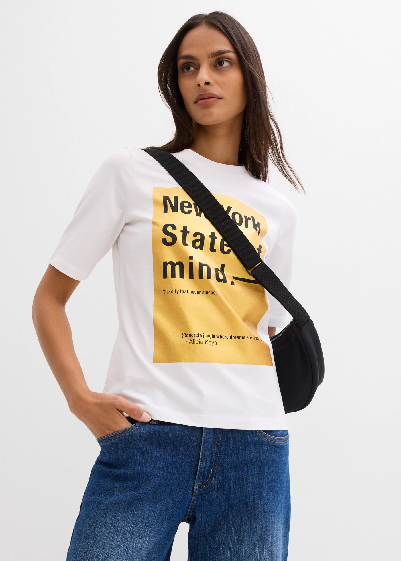 T-shirt van puur biologisch katoen • wit-goud met print • bonprix online shop