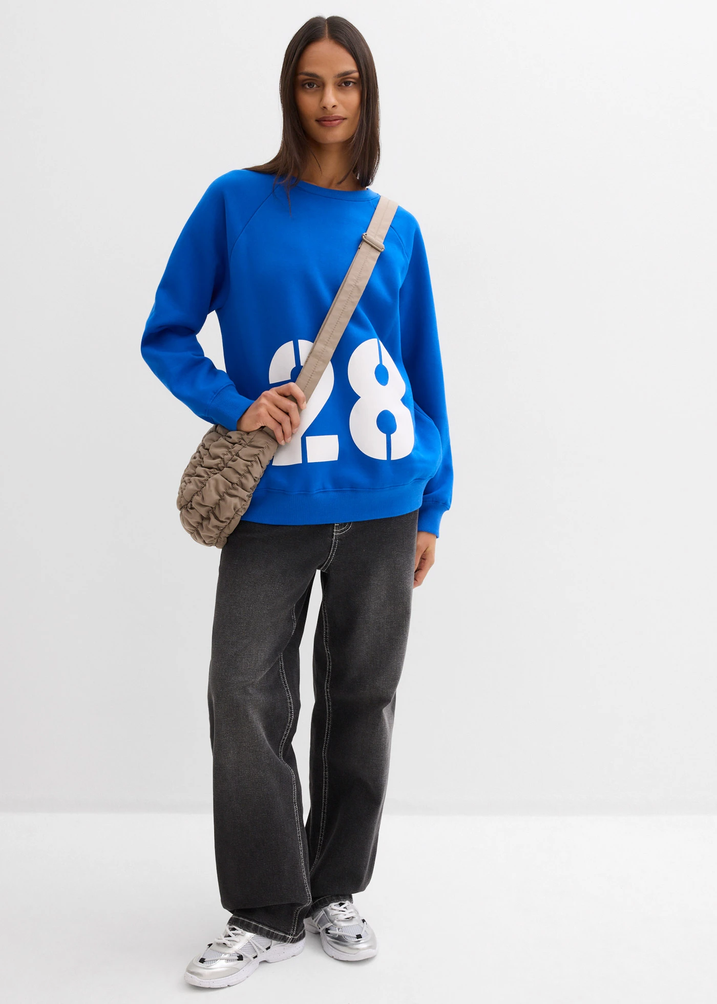 Oversized sweater van biologisch katoen • arctisch blauw-wit met print • bonprix online shop