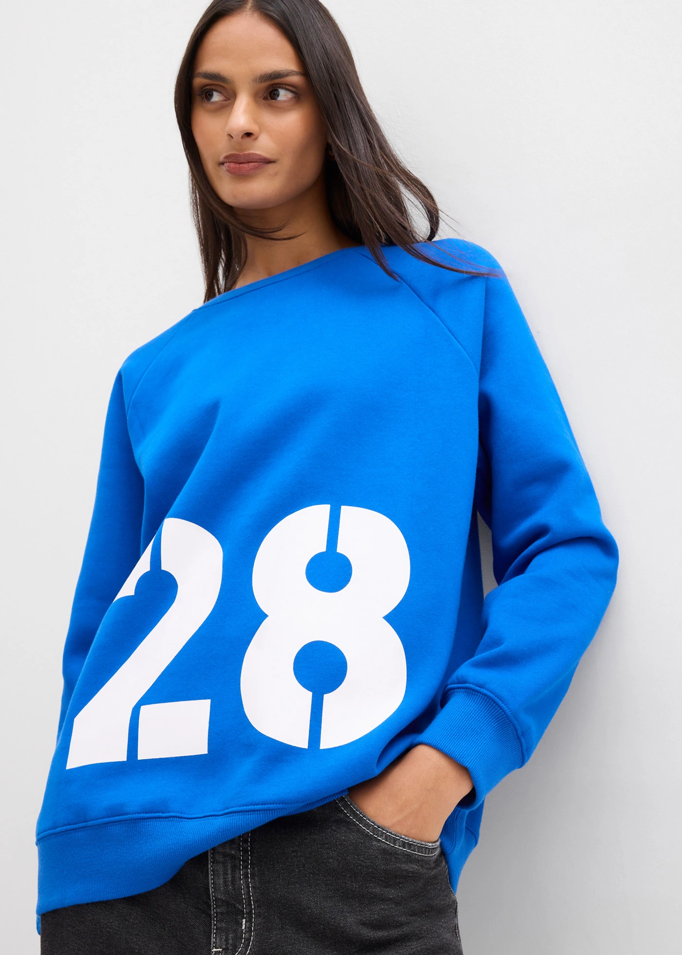 Bluză casual oversize din bumbac organic 100% • albastru arctic/alb cu imprimeu • magazin bonprix