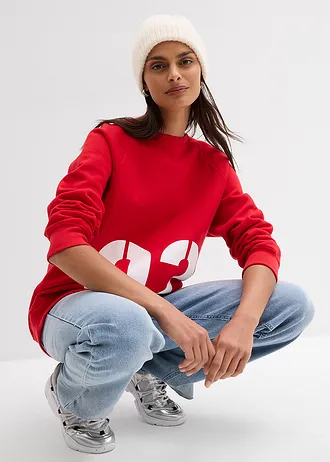 Sweat oversize 100% coton • fraise-blanc imprimé • Boutique bonprix