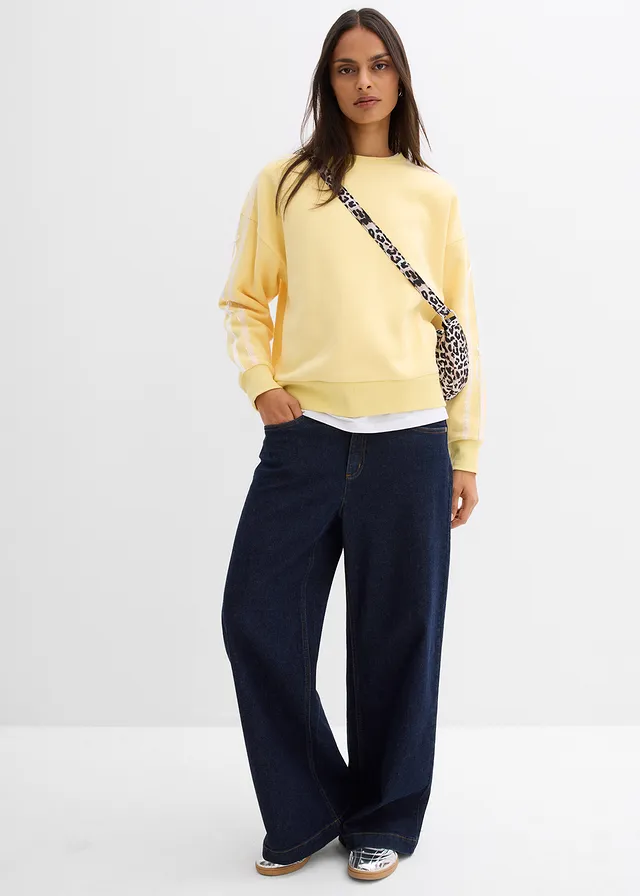 Sweat oversize et doux, Couleur: jaune clair/blanc cassé