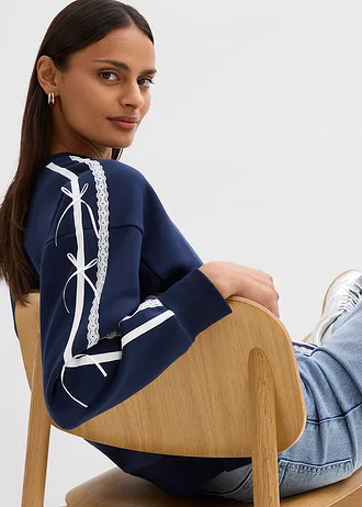 Bluza oversize z miękkiej mieszanki bawełny • granatowy-biel wełny • sklep bonprix