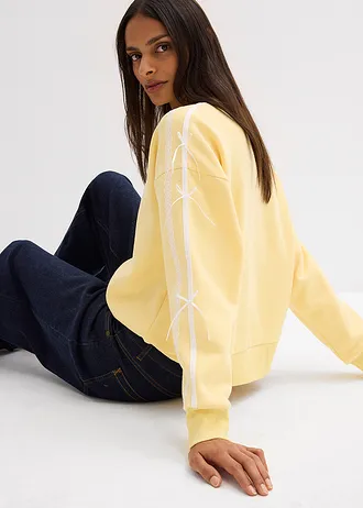 Bluza oversize z miękkiej mieszanki bawełny • jasnożółty-biel wełny • sklep bonprix