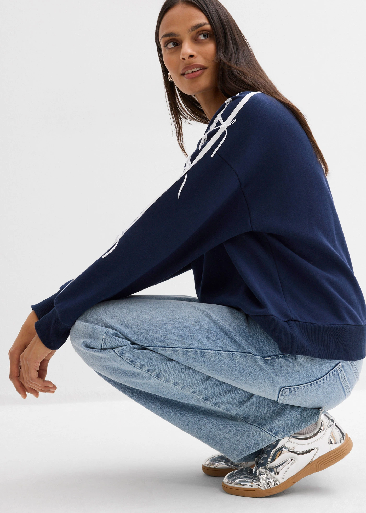 Bluză casual oversize din material moale cu bumbac • bleumarin/ecru, altele • magazin bonprix