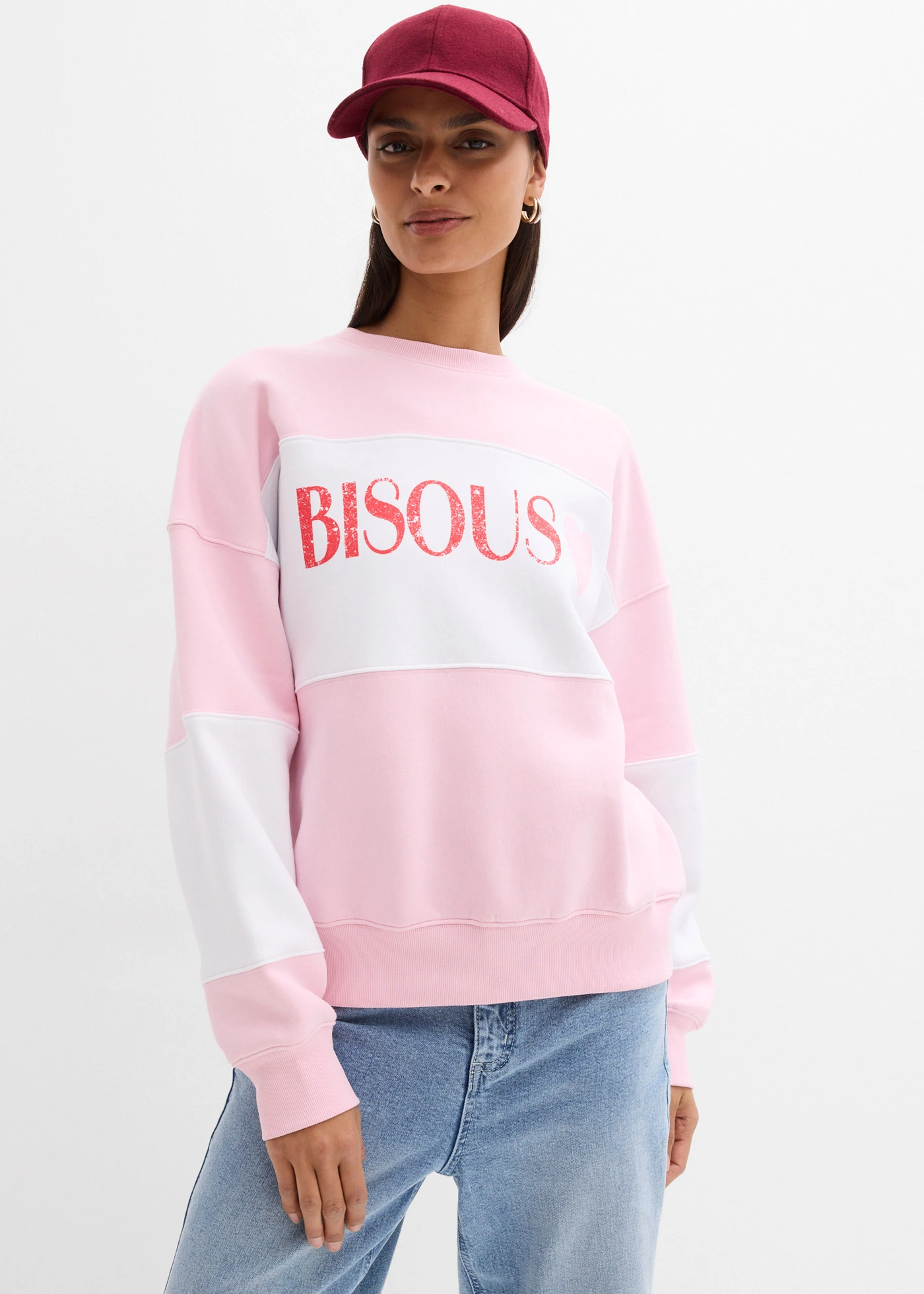 Sweat oversize et doux • rose cristal-blanc imprimé • Boutique bonprix