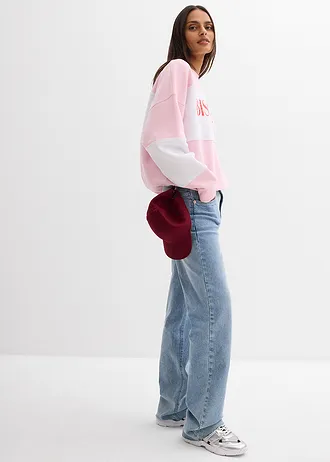 Oversized sweater van een zachte katoenmix, Kleur: kristalroze-wit met print