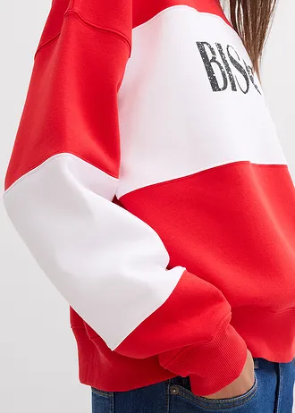 Bluza oversize z miękkiej mieszanki bawełny • truskawkowo-biały z nadrukiem • sklep bonprix