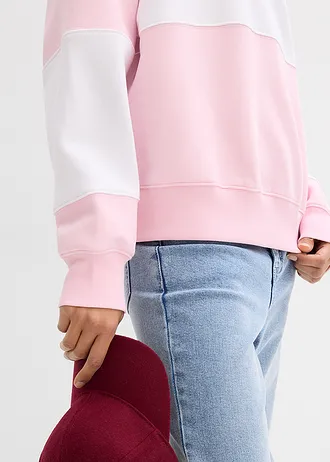 Bluză casual oversize din mix moale de bumbac • roz-cristal-alb cu imprimeu • magazin bonprix