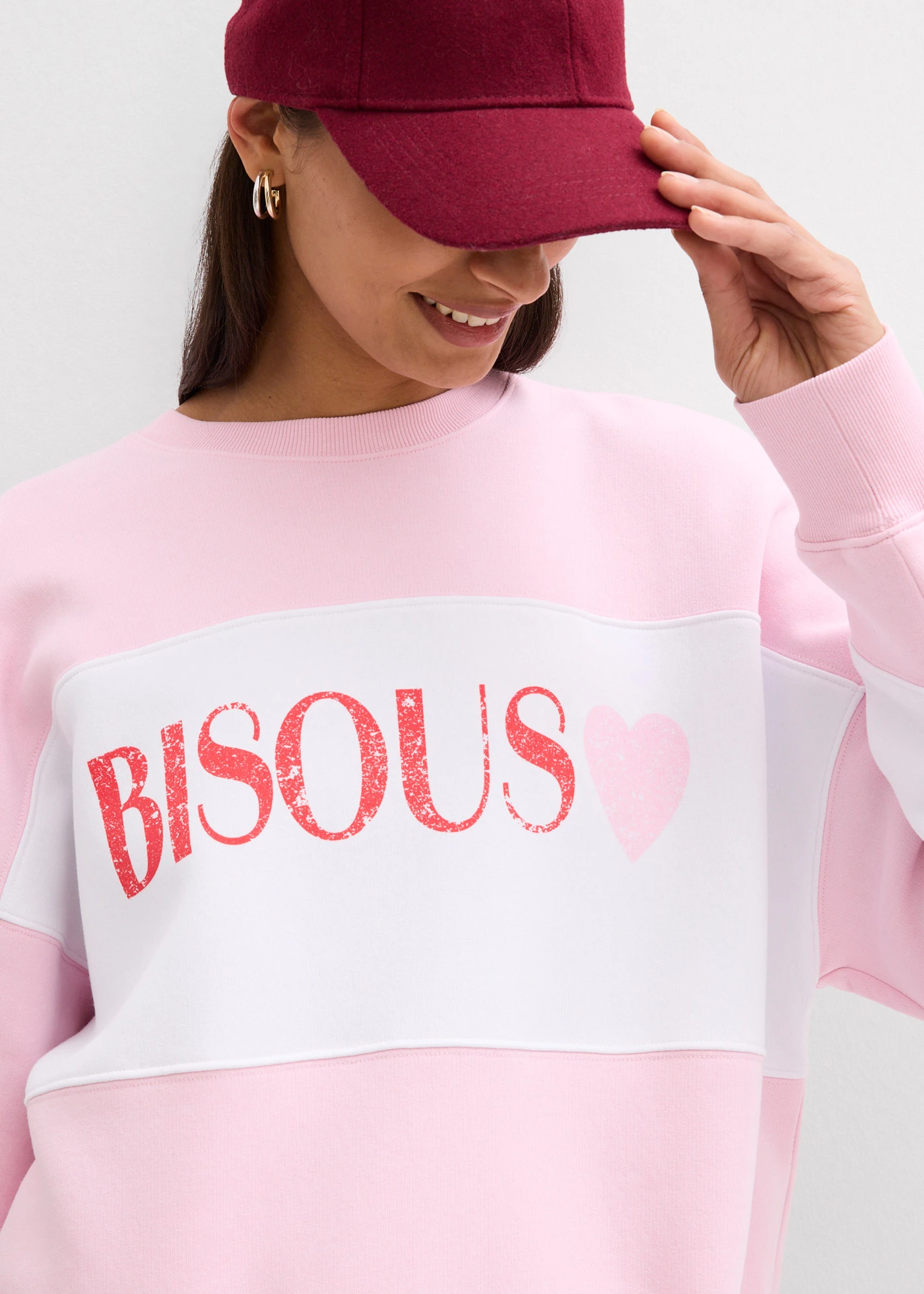 Sweat oversize et doux • rose cristal-blanc imprimé • Boutique bonprix