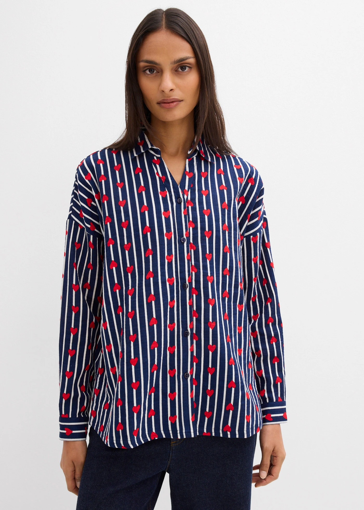 Oversized overhemdblouse van zacht mousseline • donkerblauw/wit gestreept • bonprix online shop