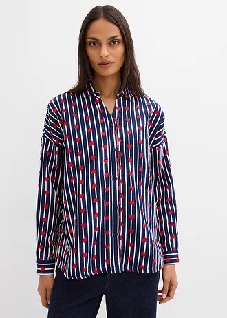 Chemisier doux et oversize en gaze de coton • bleu foncé/blanc rayé • Boutique bonprix