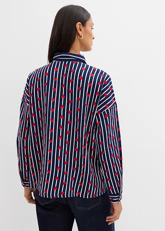 Oversized overhemdblouse van zacht mousseline • donkerblauw/wit gestreept • bonprix online shop