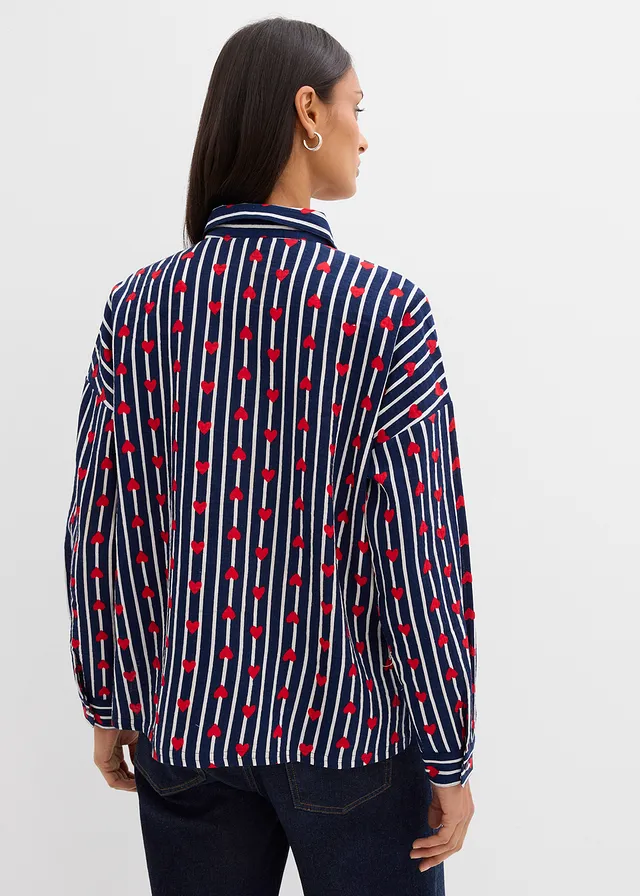 Košeľová blúzka, oversize z mäkkého mušelínu • tmavomodrá/biela pásikovaná • obchod bonprix