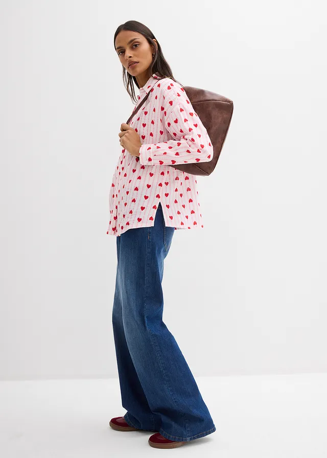 Chemisier doux et oversize en gaze de coton, Couleur: blanc/rose cristal rayé