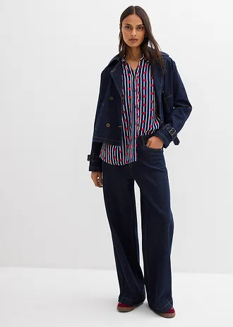 Chemisier doux et oversize en gaze de coton, Couleur: bleu foncé/blanc rayé