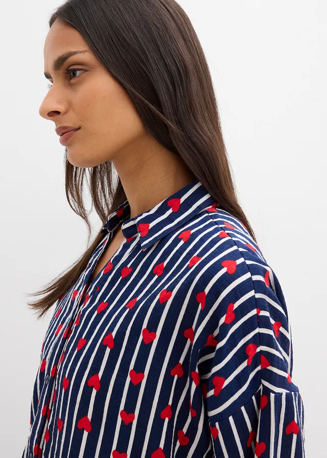 Cămaşă-bluză • bleumarin/alb dungat • magazin bonprix
