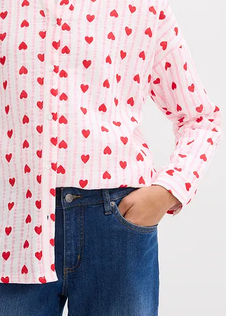 Oversized overhemdblouse van zacht mousseline • wit-kristalroze gestreept • bonprix online shop