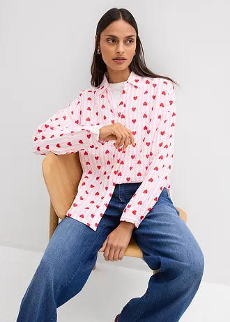 Oversized overhemdblouse van zacht mousseline • wit-kristalroze gestreept • bonprix online shop