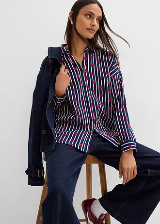 Chemisier doux et oversize en gaze de coton • bleu foncé/blanc rayé • Boutique bonprix