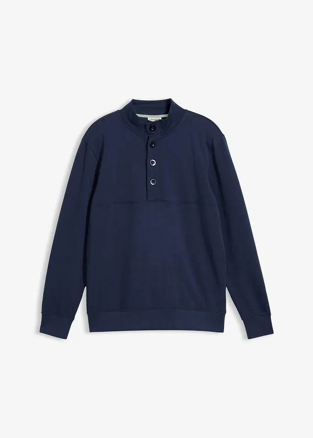 Sweater van biologisch katoen met knoopsluiting, Kleur: donkerblauw