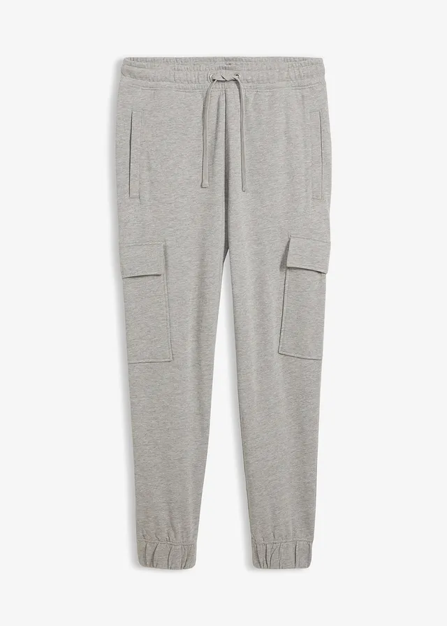 Joggingbroek met cargozakken, loose fit, Kleur: lichtgrijs gemêleerd
