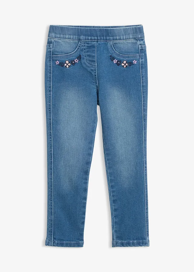 Jegging mid waist super strech met comfortband, Kleur: middelblauw denim