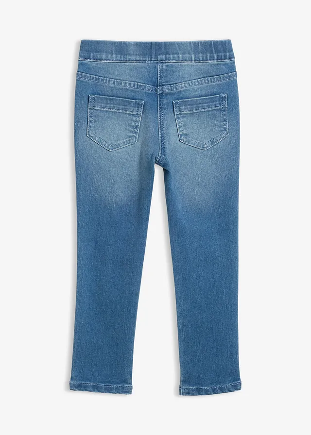 Jegging mid waist super strech met comfortband, Kleur: middelblauw denim