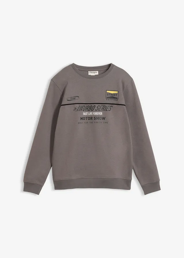 Sweat-shirt doux en coton mélangé, Couleur: gris fumé imprimé