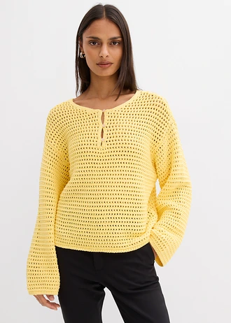 Pulover ajurat în stil boxy • galben deschis • magazin bonprix