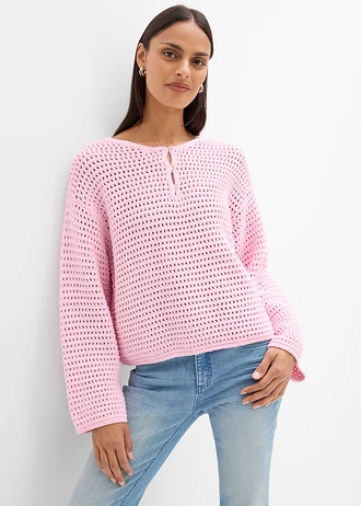 Pulover ajurat în stil boxy • roz cristal • magazin bonprix