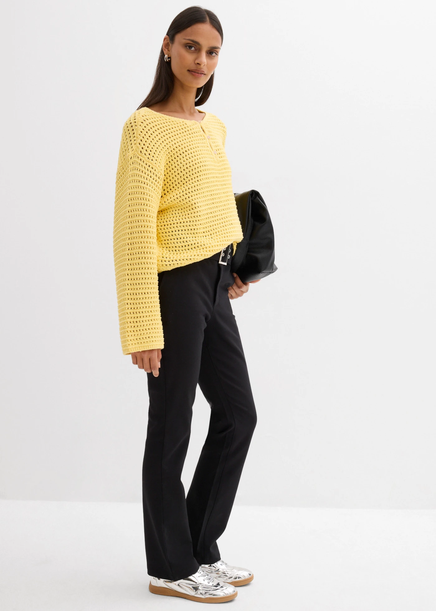 Pulover ajurat în stil boxy • galben deschis • magazin bonprix