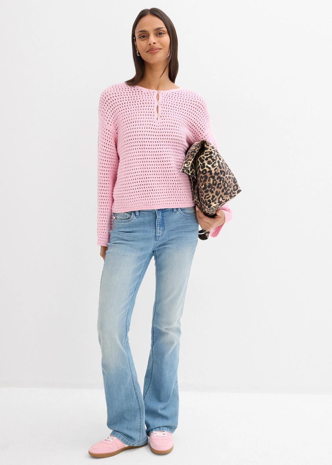 Oversized ajour trui van katoen • kristalroze • bonprix online shop