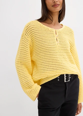 Pulover ajurat în stil boxy • galben deschis • magazin bonprix