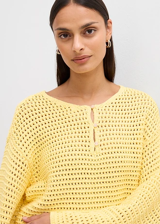 Pulover ajurat în stil oversize, din bumbac 100% • galben deschis • magazin bonprix